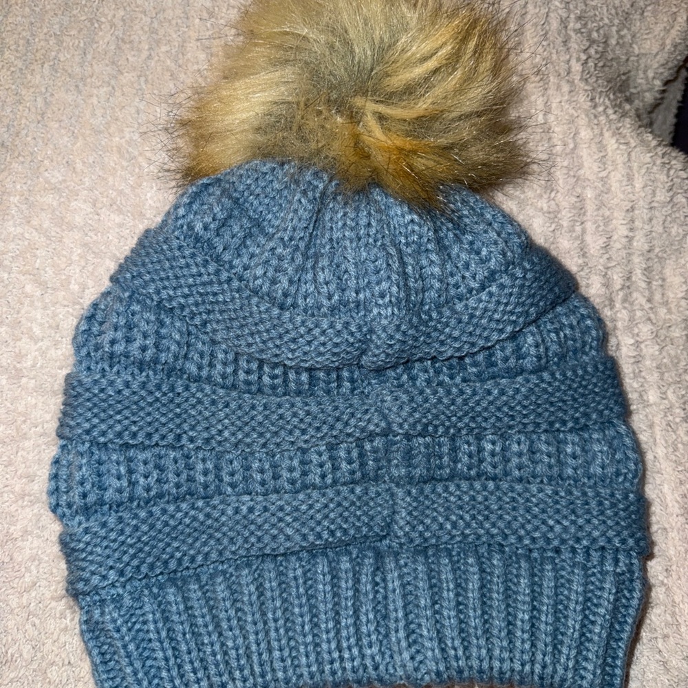C.C K Blue Knit Beanie with Pom - Picture 5 of 7